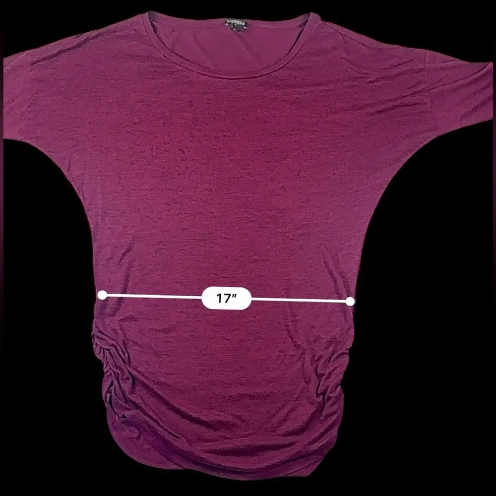 Express Burgundy Ruched Knit Top Stretch Jersey – Size Large - Picture 14 of 16